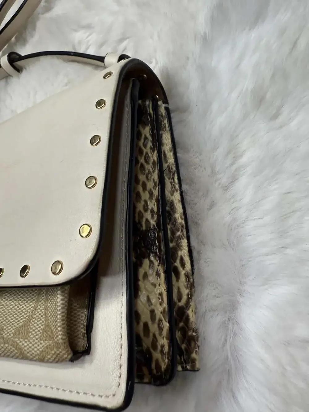 Coach Klare Crossbody Bag in Chalk White Leather with Signature Canvas and Snake